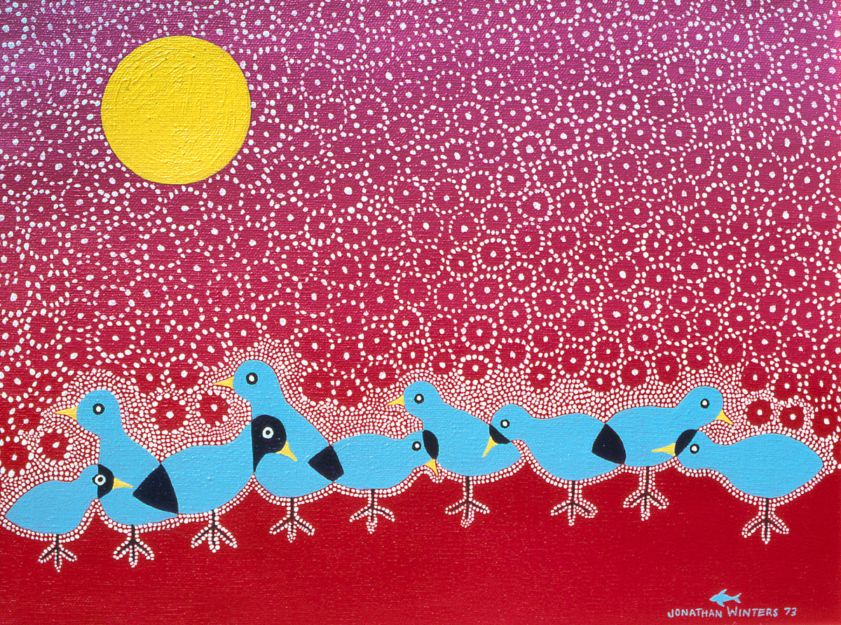 Bluebirds Against Red Background