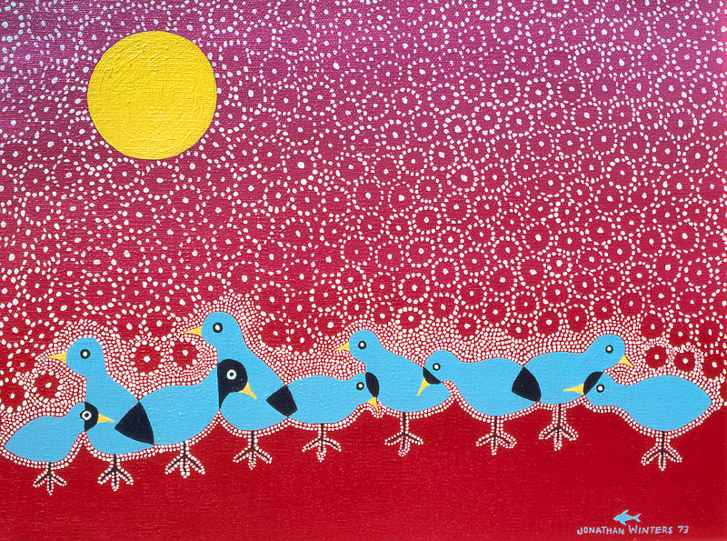 Bluebirds Against Red Background