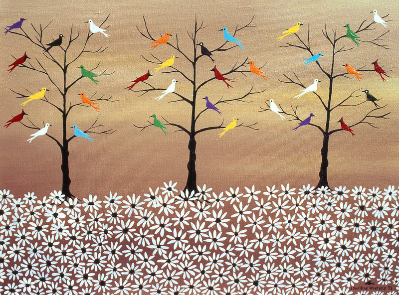 Colorful Birds in Three Dead Trees